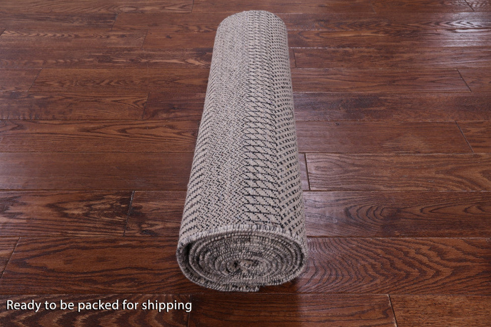 2' 5" X 12' 1" Hand Knotted Savannah Grass Wool and Silk Runner Rug Q11970