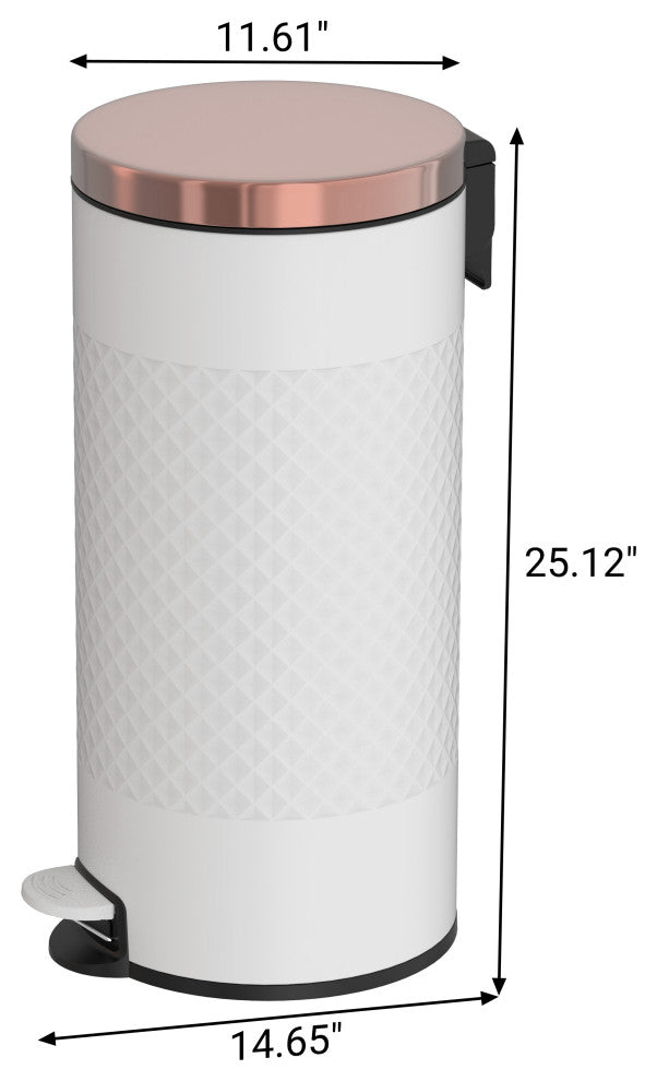 8 Gal White Metal Round Shape Step-on Trash Can with Diamond Body