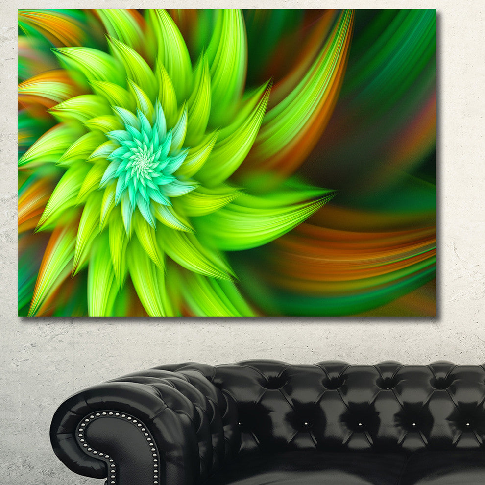 Huge Clear Green Fractal Flower, Floral Canvas Art Print, 40"x30"