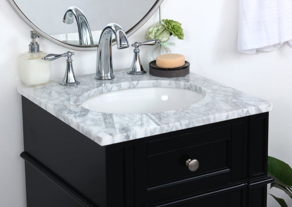 Home Living Vanity with Carrara White Marble Countertop, Black, 18", Single Sink