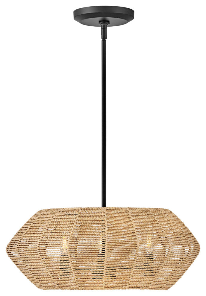Hinkley Luca Small Convertible Drum, Black With Camel Rattan Shade