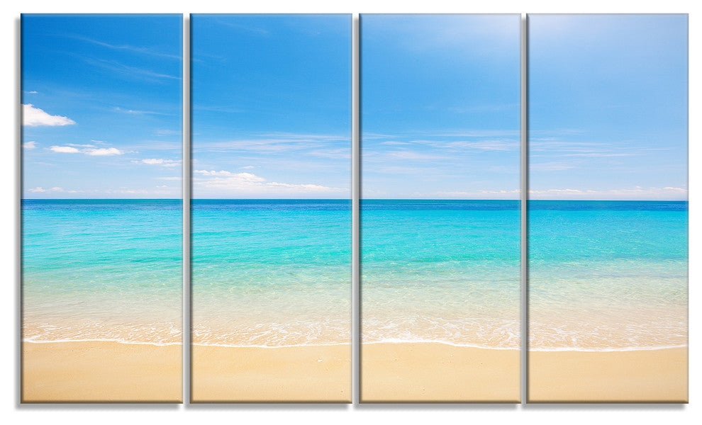 "Bright Blue Tropical Beach" Seashore Canvas Photo Print, 4 Panels, 48"x28"