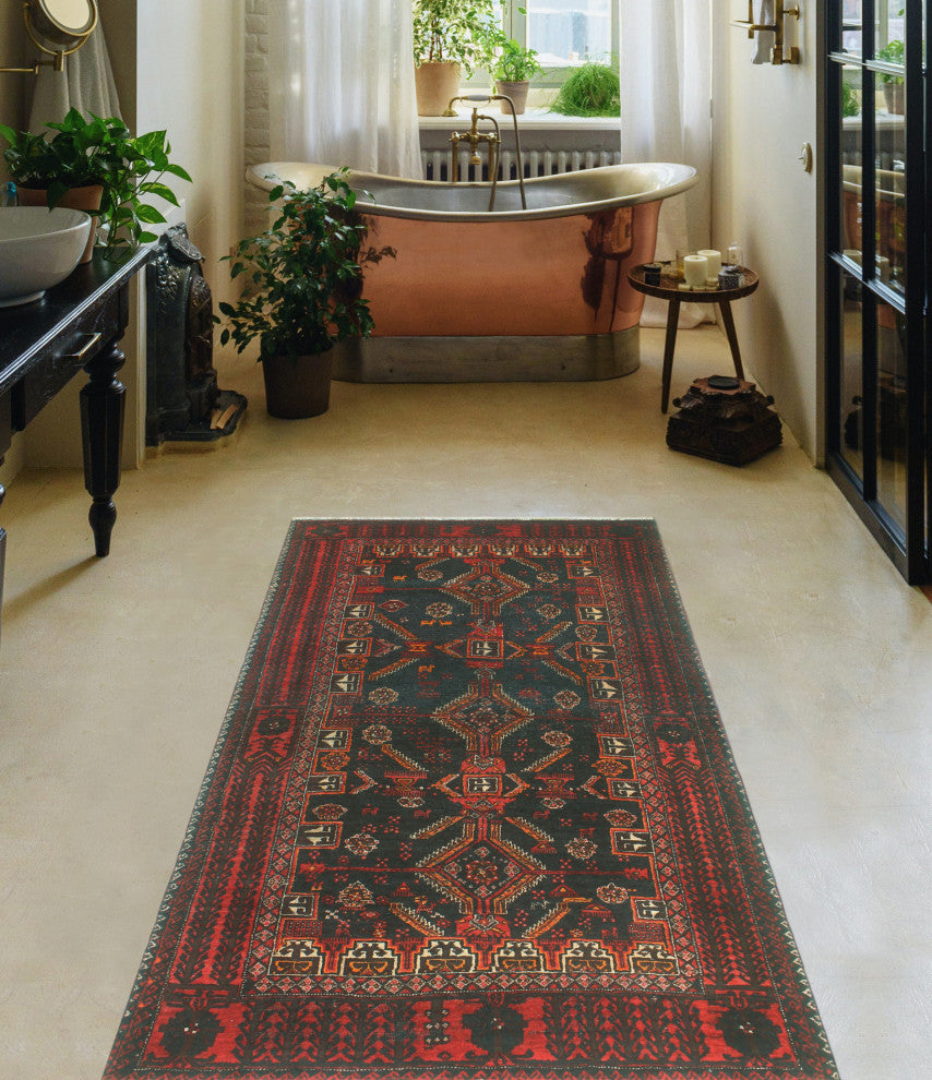 Fine Vintage Distressed Annahi Charcoal/Red Runner, 3'2 x 5'9