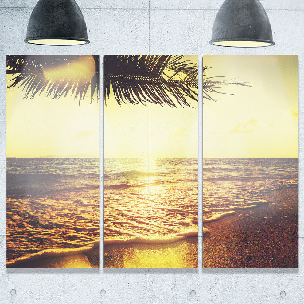 "Clear Yellow Tropical Coastline" Metal Wall Art, 3 Panels, 36"x28"