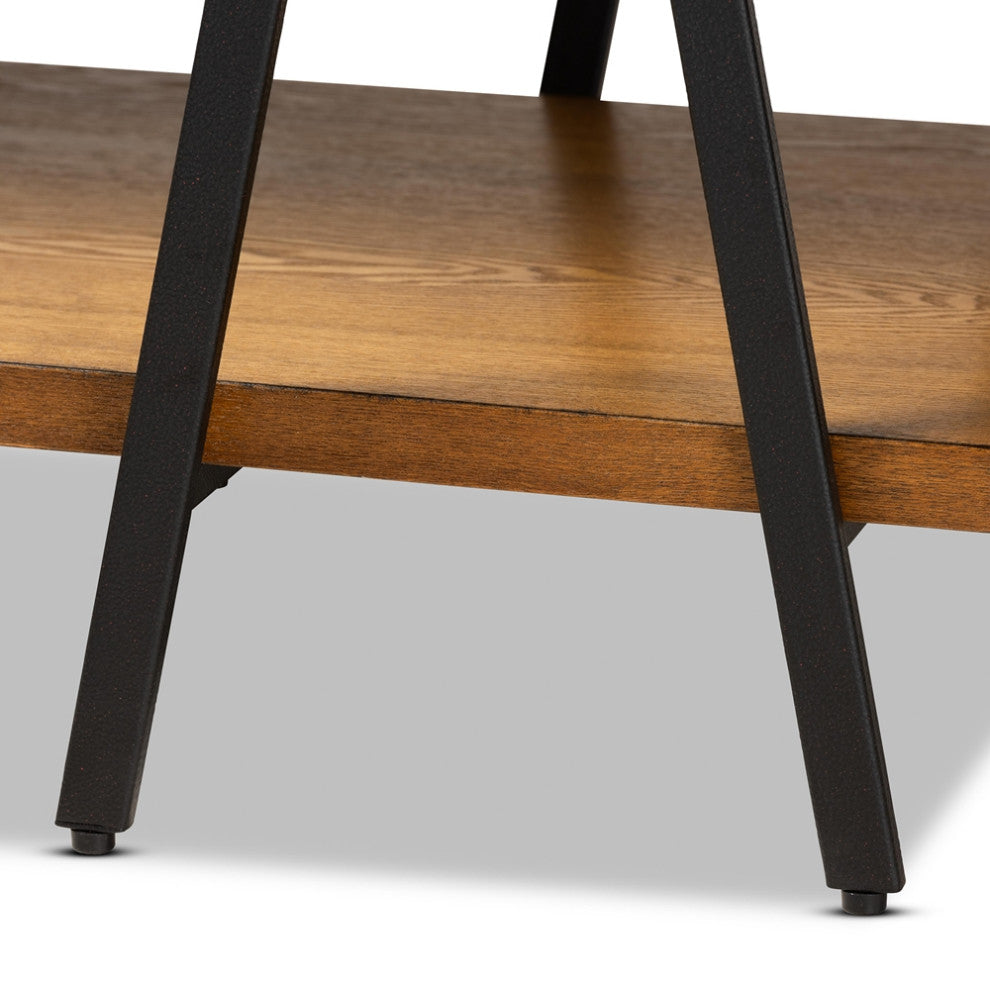 Rustic Walnut Finished Wood and Black Finished Metal Console Table