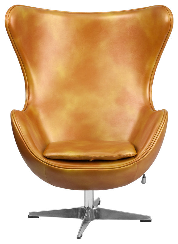 Gold Leather Egg Chair With Tilt-Lock Mechanism