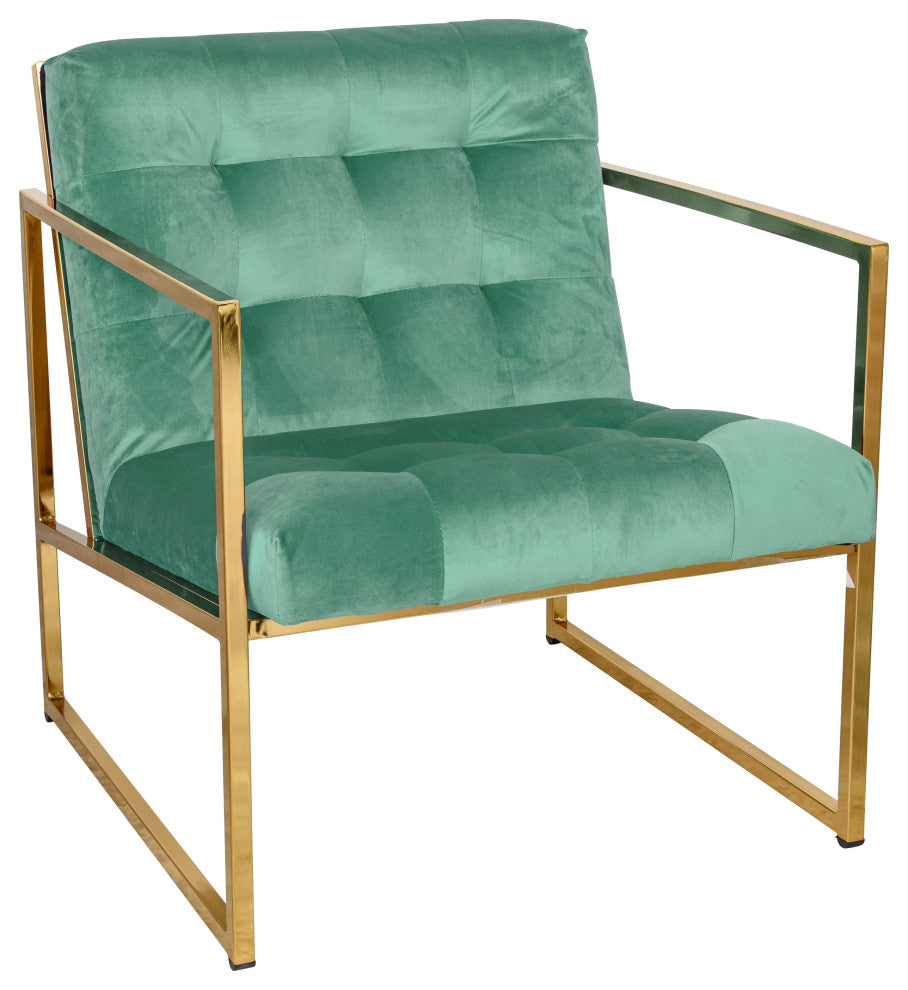 Tufted Accent Armchair with Gold Sled Base Lexington Series, Turquoise