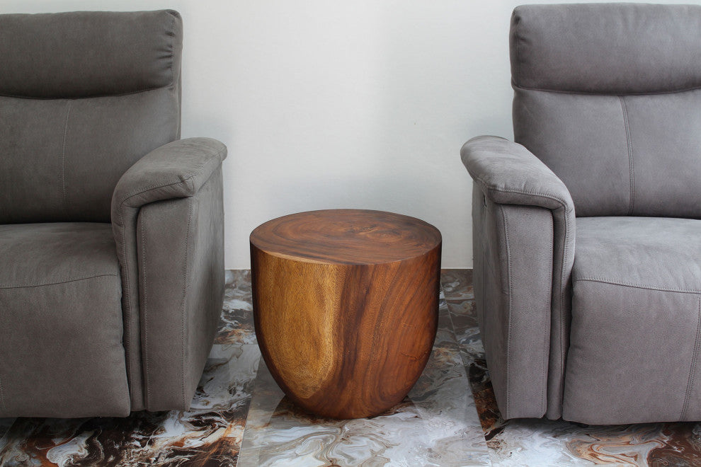 Haussmann Wood Oval Drum Table 20 in Diameter x 18 in High Walnut Oil