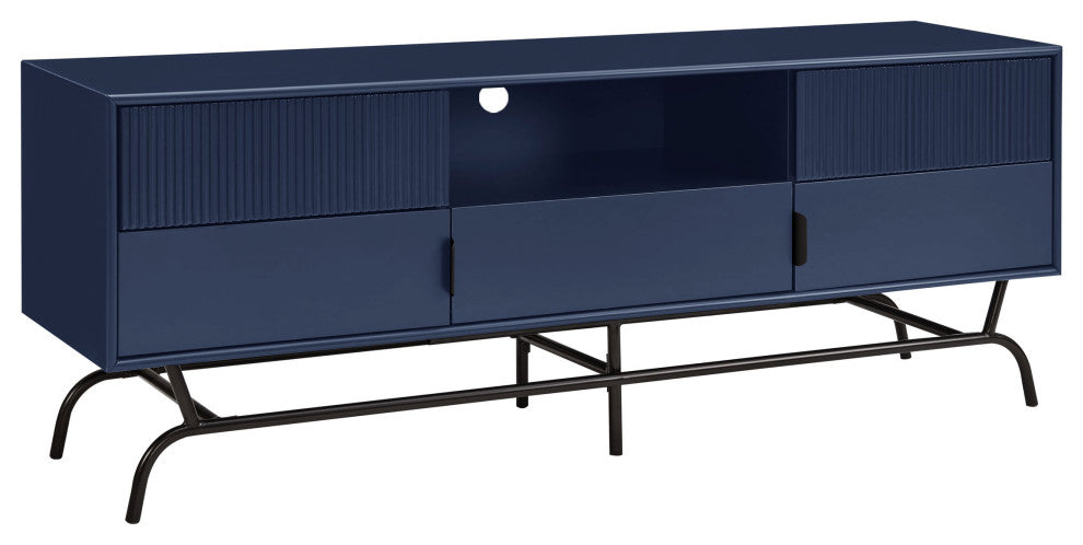 Danel TV Stand Fits TV's Up to 65", 3-Drawers, Textured Panels, Blue