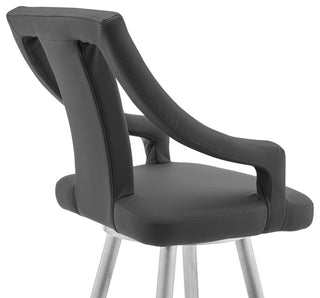 Maxen 30" Gray Faux Leather and Brushed Stainless Steel Swivel Bar Stool