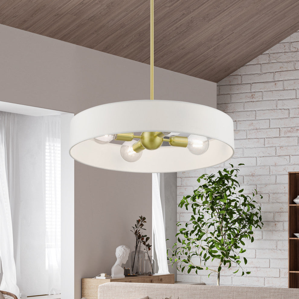 Venlo 4 Light Satin Brass With Shiny White Accents Medium Drum Pendant