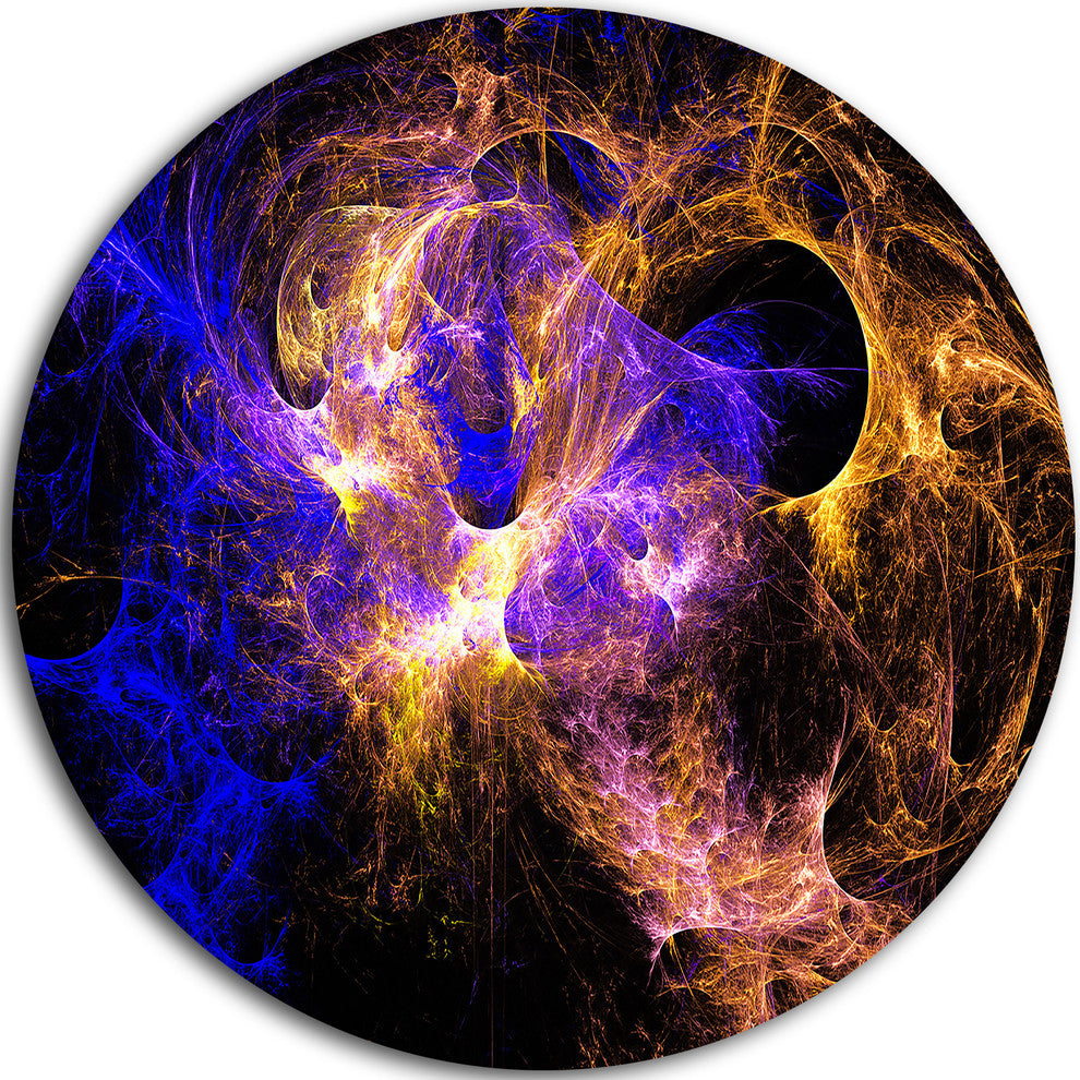 Wings Of Angels Blue In Black, Abstract Digital Disc Metal Artwork, 38"