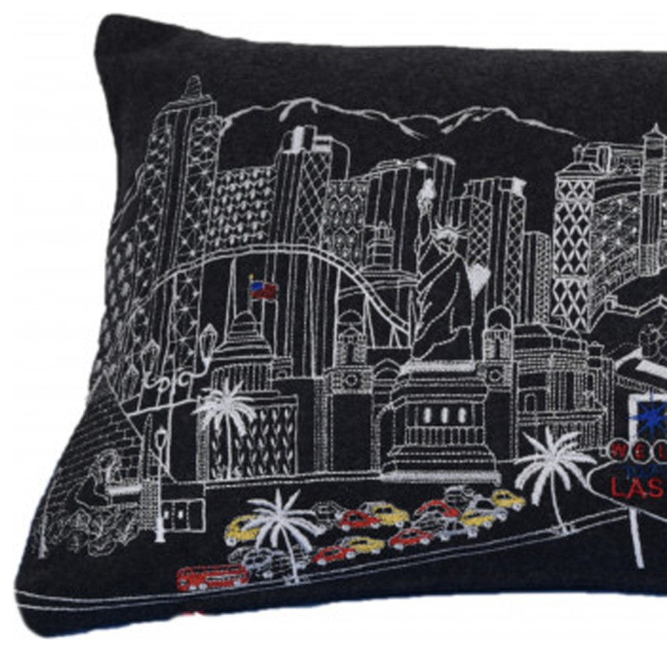 35" Black as Vegas Nighttime Skyline Lumbar Decorative Pillow