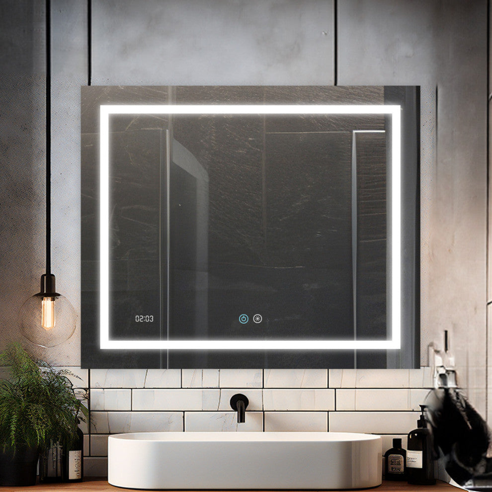 AQUADOM Daytona LED Wall-Mount Mirror Defogger Digital Clock 36"x30"x1"