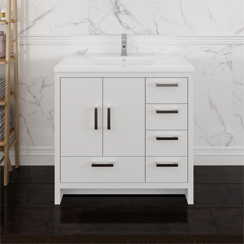 Fresca Imperia 36" Free Standing Wood Bathroom Cabinet - Right in Glossy White