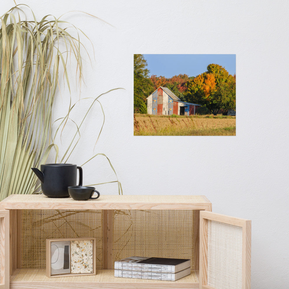 Patriotic Barn in Field Landscape Photo, Rural Unframed Wall Art Print, 16" X 20"