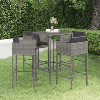 vidaXL Patio Bar Set Bistro Set Bar Stool with Cushions 5 Piece Poly Rattan Gray