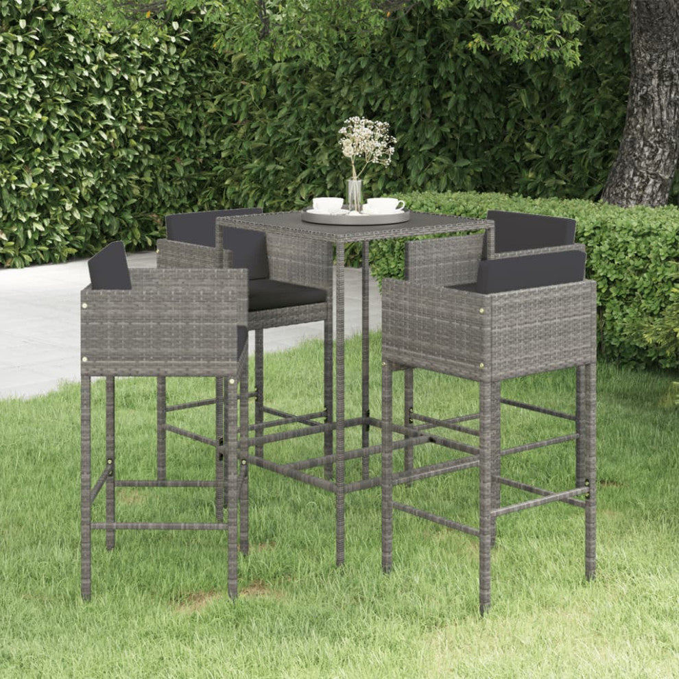 vidaXL Patio Bar Set Bistro Set Bar Stool with Cushions 5 Piece Poly Rattan Gray