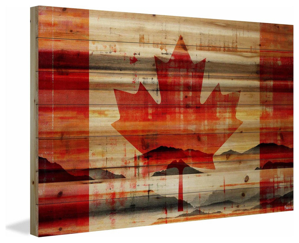 "Canadian Leaf" Print on Natural Pine Wood, 60"x40"