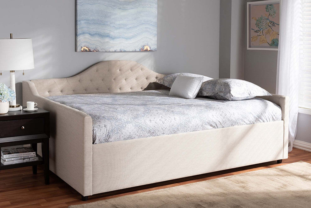Mira Fabric Upholstered Daybed, Light Beige, Queen