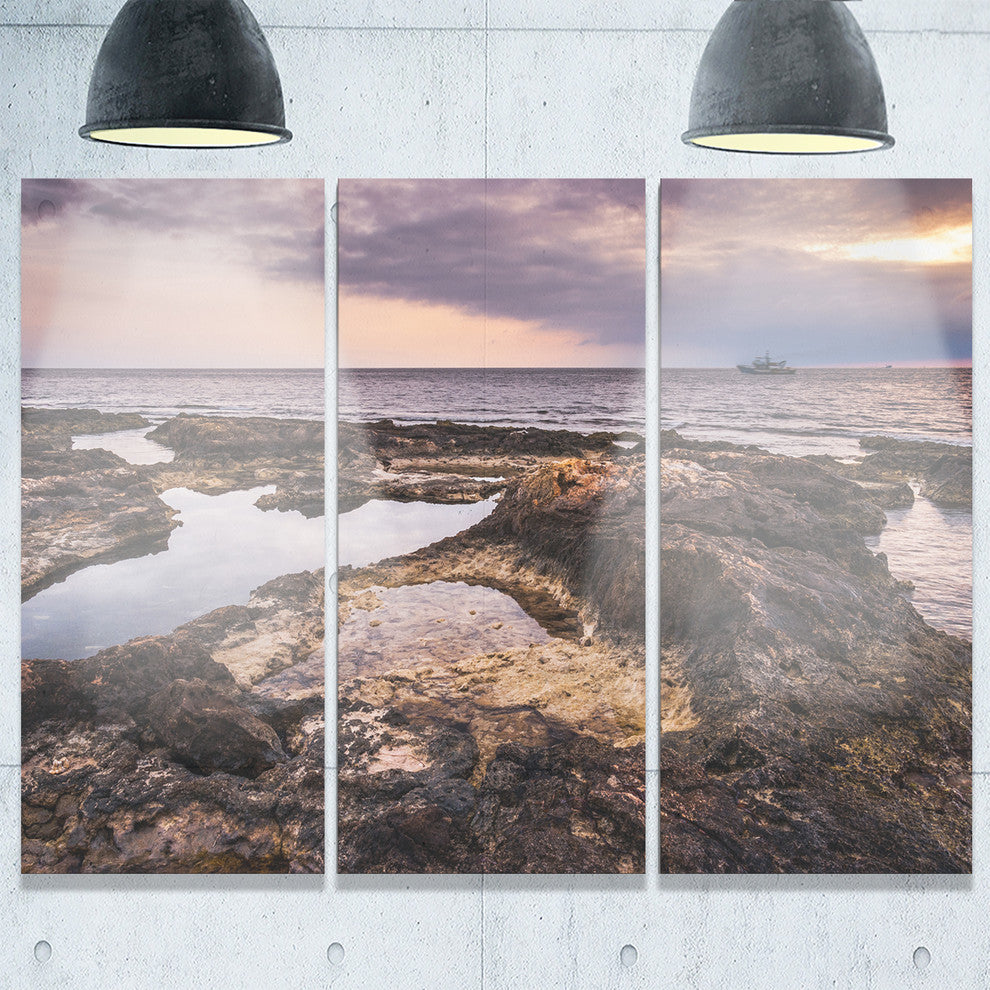 "Rough Rocky Coastline Africa" Oversized Beach Metal Wall Art, 3 Panels, 36"x28"
