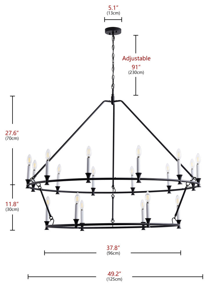 Farmhouse Black 2-Tier Wagon Wheel 18-Light Candle Chandelier