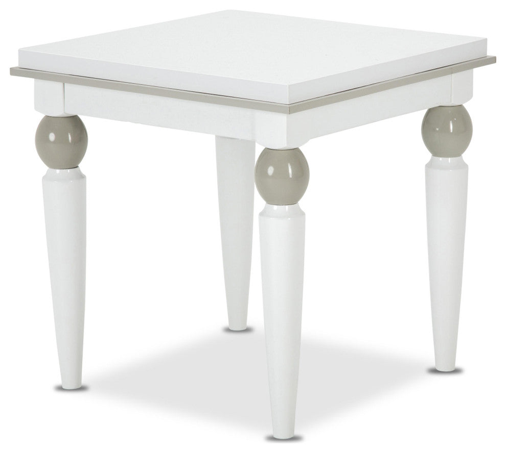 AICO Michael Amini Sky Tower End Table, White Cloud