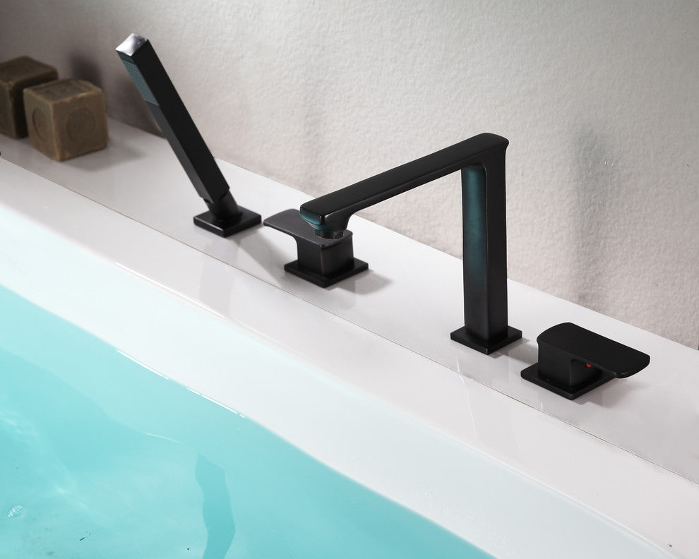 Shore 3-Handle Deck-Mount Roman Tub Faucet,Handheld Sprayer In Oil Rubbed Bronze