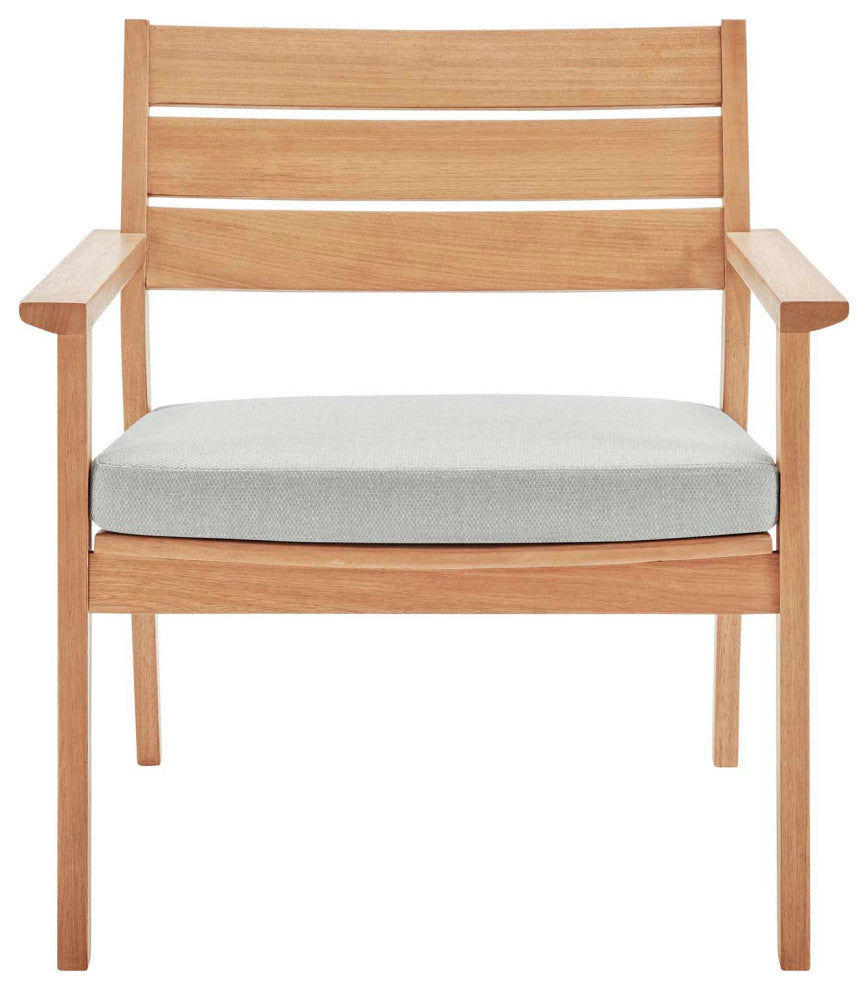 Lounge Chair Armchair, Wood, Brown Natural Taupe Gray, Modern, Outdoor Patio