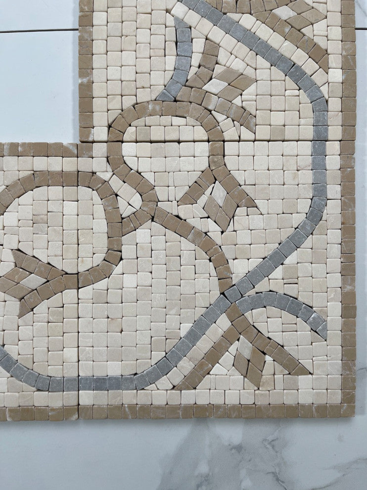 Marble Mosaic Border Decorative Tile Carina Beige 7.5x7.5 Tumbled, 1 piece