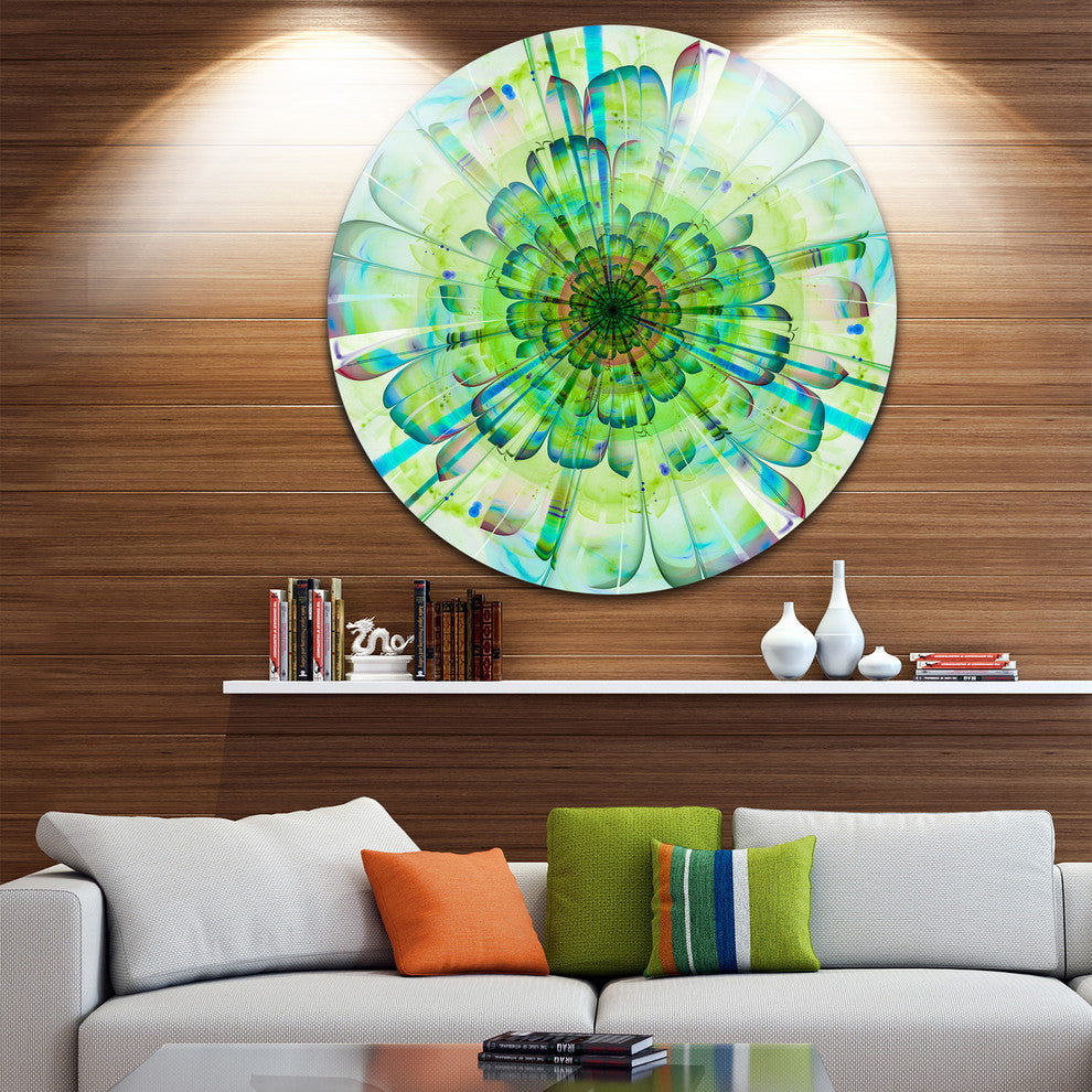 Light Blue Digital Flower Petals Close-Up, Floral Disc Artwork, 36"