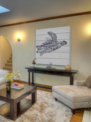 "Blue Turtle" Painting Print on White Wood