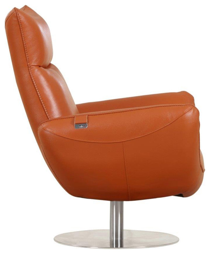 Zeno Italian Top Grain Leather Swivel Lounge Chair Orange