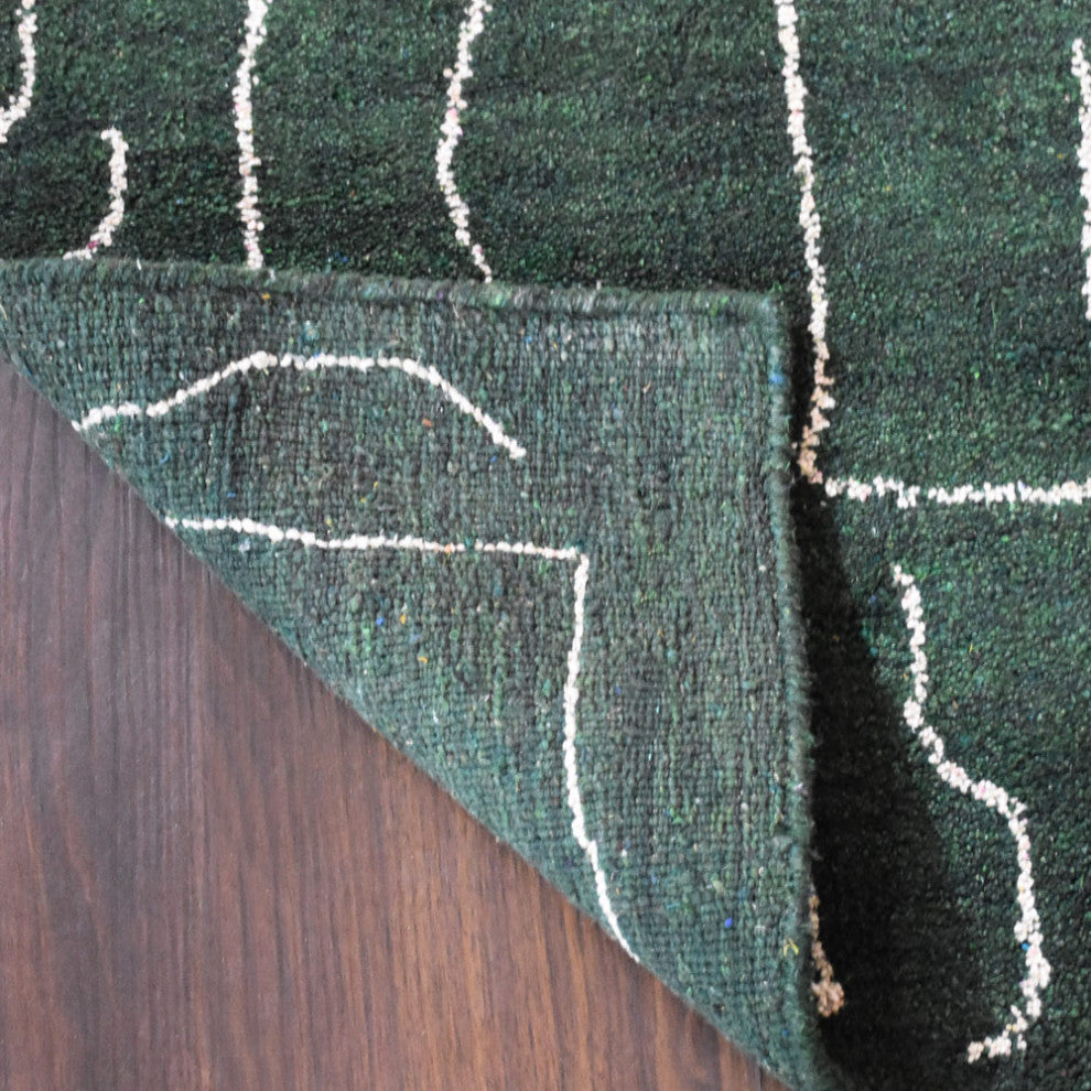 HAND KNOTTED LOOM SILK AREA RUGS-6'x9',Rectangle,Dark Green White,Contemporary