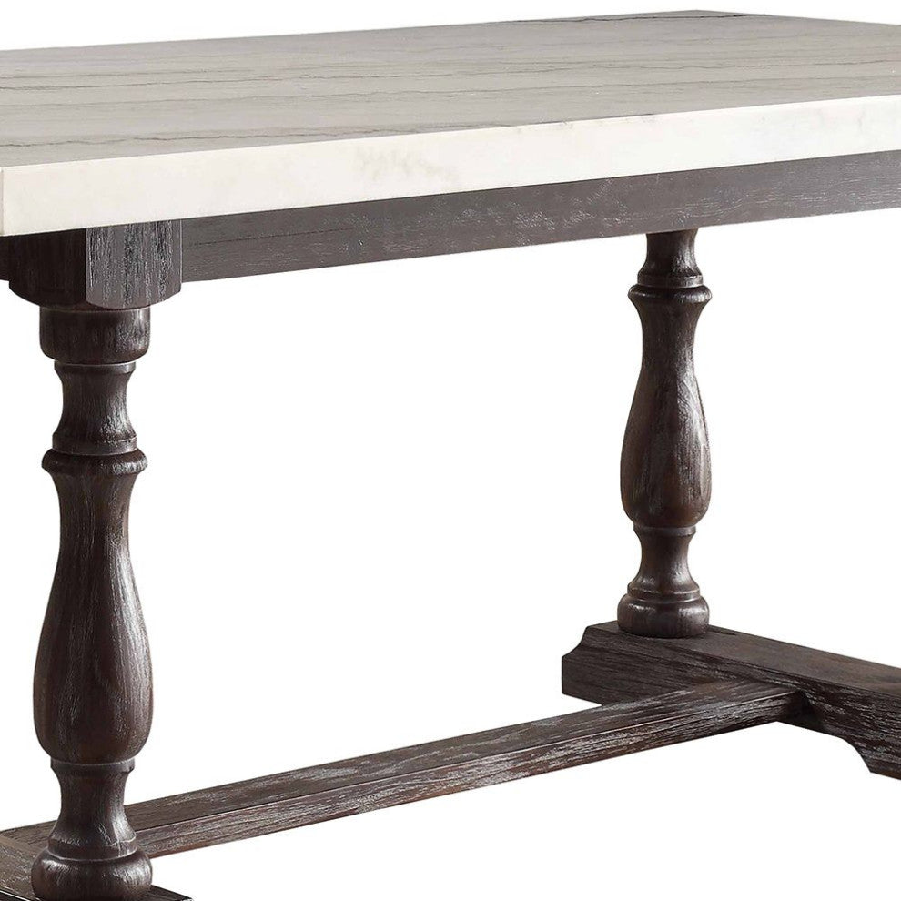 ACME Gerardo 72" Marble Top Dining Table in White and Espresso