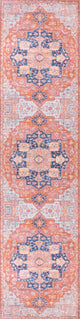 Maris Ornate Medallion Machine Washable Indoor Area Rug, Orange/Cream, 2 X 8