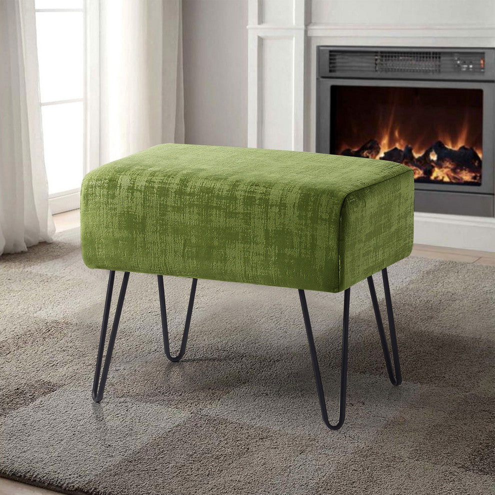 Textured Velvet Ottoman, Calla Green