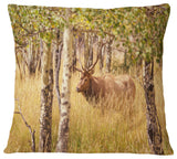 Deer in Thick Forest Grassland Landscape Printed Throw Pillow, 18"x18"