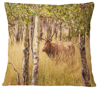 Deer in Thick Forest Grassland Landscape Printed Throw Pillow, 18"x18"