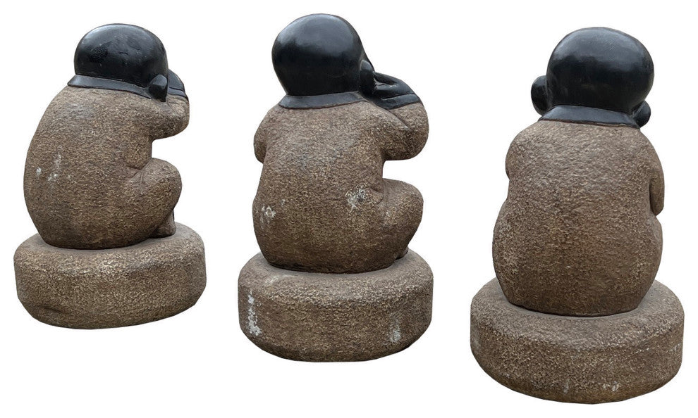 Small Set 3 Black Gray Brown Stone Kid Monk Lohon Do No Evil Figures Hcs7658B