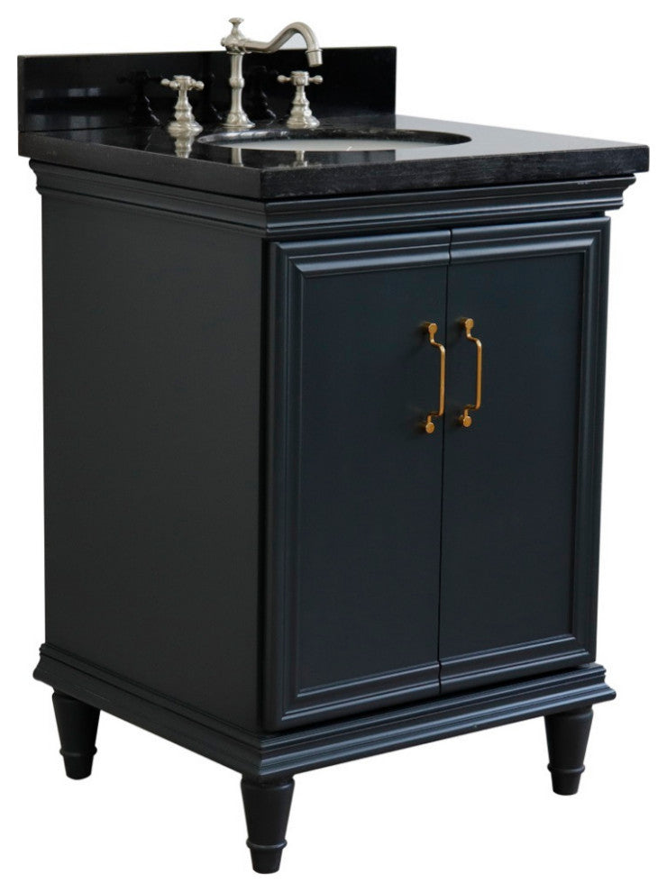 25" Single Vanity, Dark Gray Finish With Black Galaxy And Oval Sink