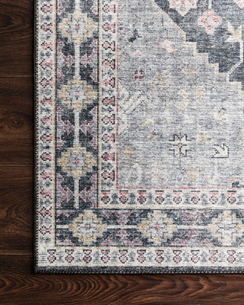 Printed Skye Area Rug, Charcoal/Multi, 1'6"x1'6" Sample