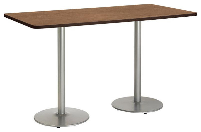 KFI Mode 42" x 96" Conference Table Cherry Round Silver Base Bistro Height