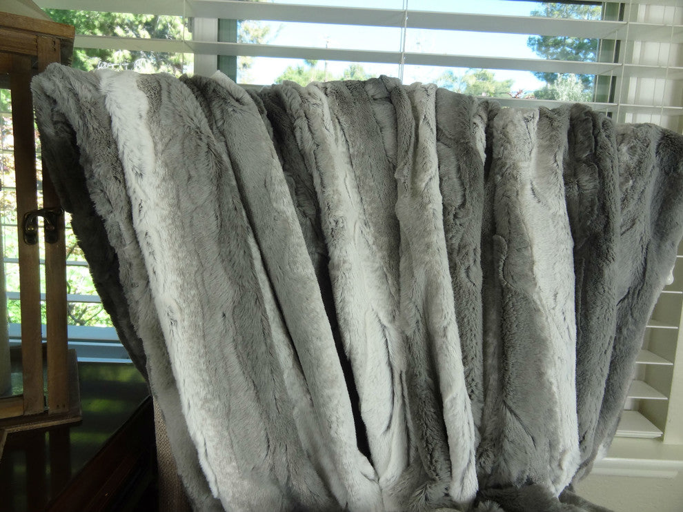 Plutus Cuddle Angora Platinum Handmade Bedspread, 114"x120"