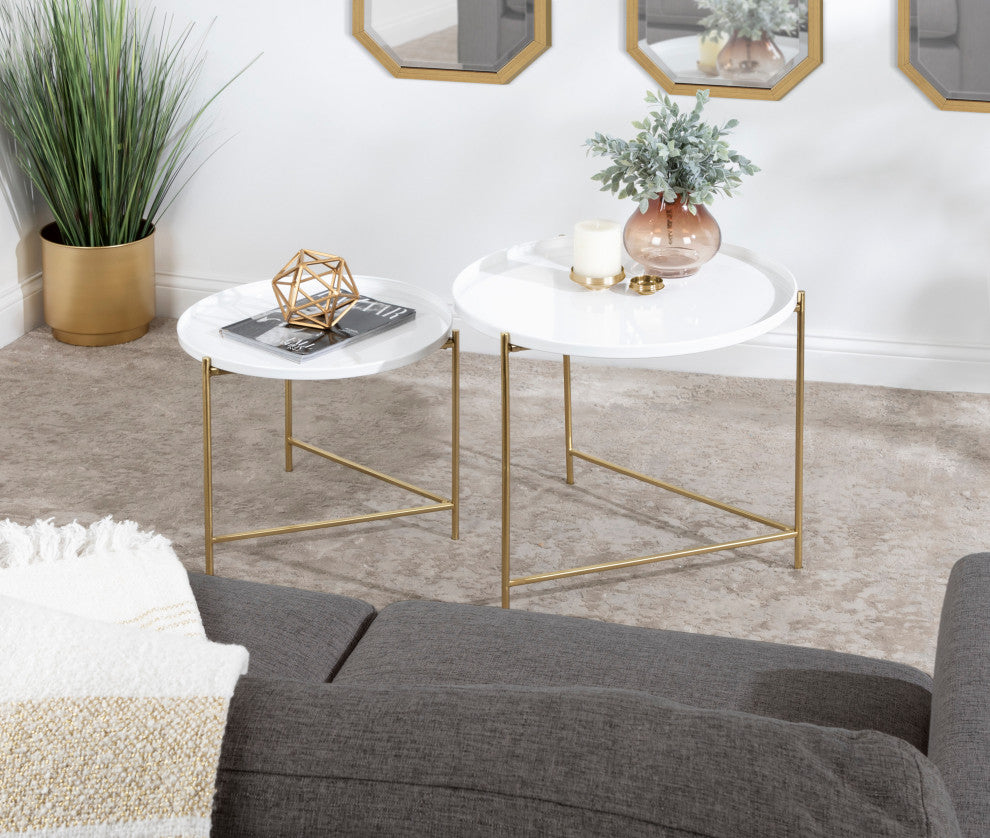 Ulani Coffee Table Set, White/Gold 2 Piece