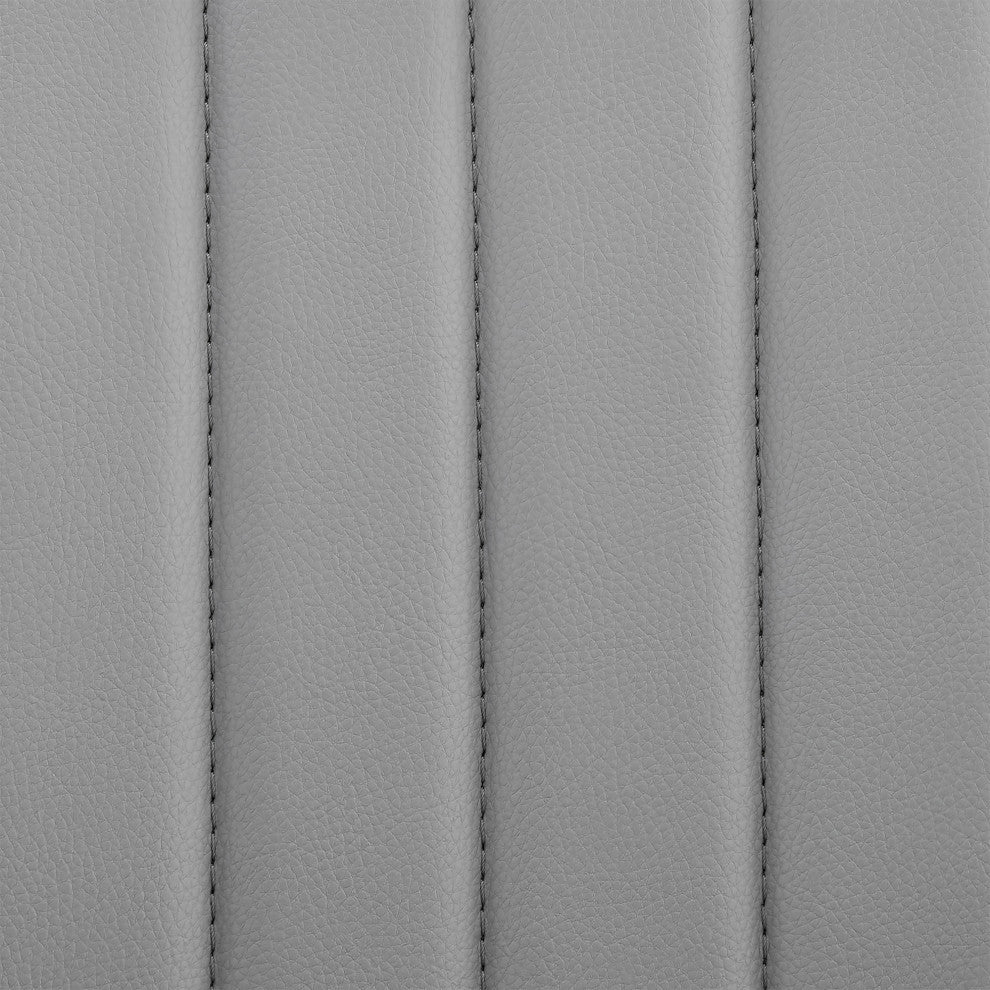 Brock Adjustable Gray Faux Leather and Walnut Wood Bar Stool With Black Base