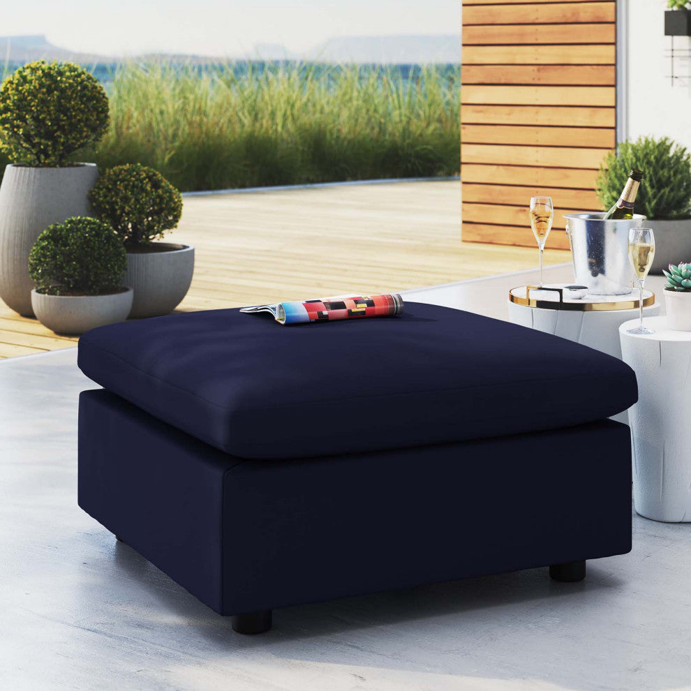 Ottoman Lounge Chair, Sunbrella, Blue Navy, Modern, Outdoor Patio Hospitality