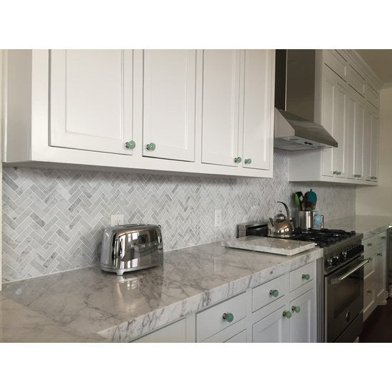 Herringbone Carrara Marble Tile Carrera Venato Mosaic Tile Polished, 1 sheet