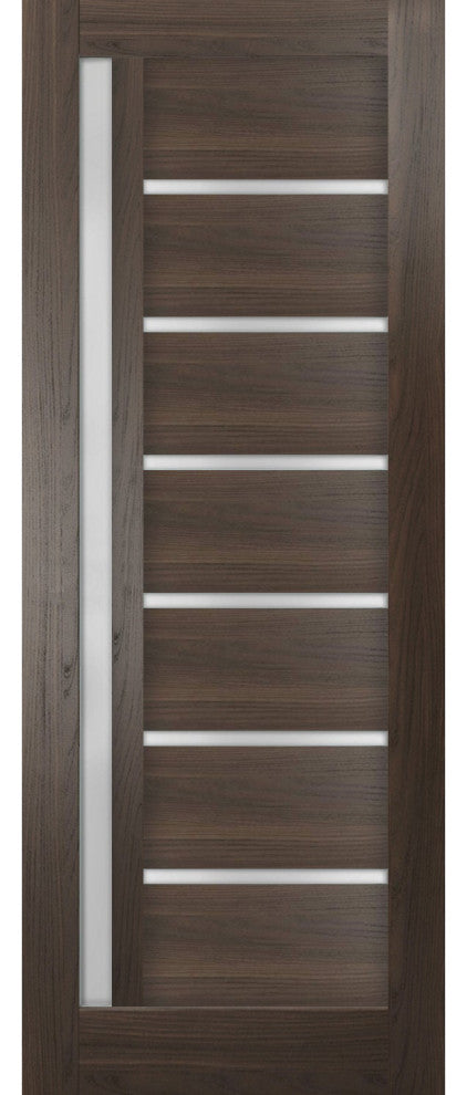 Slab Barn Door Frosted Glass 42 x 80, Quadro 4088 Chocolate Ash