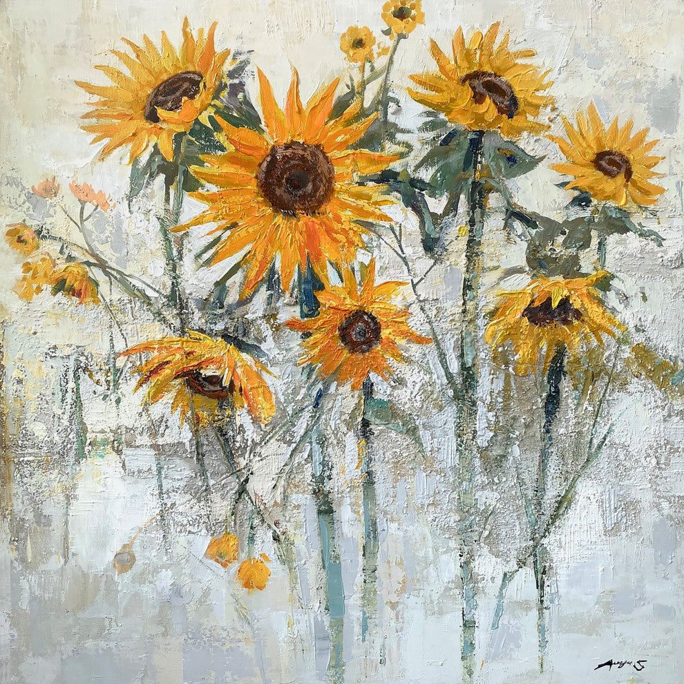 Sunny Disposition - Abstract Textured Sunflower Art on Wrapped Canvas